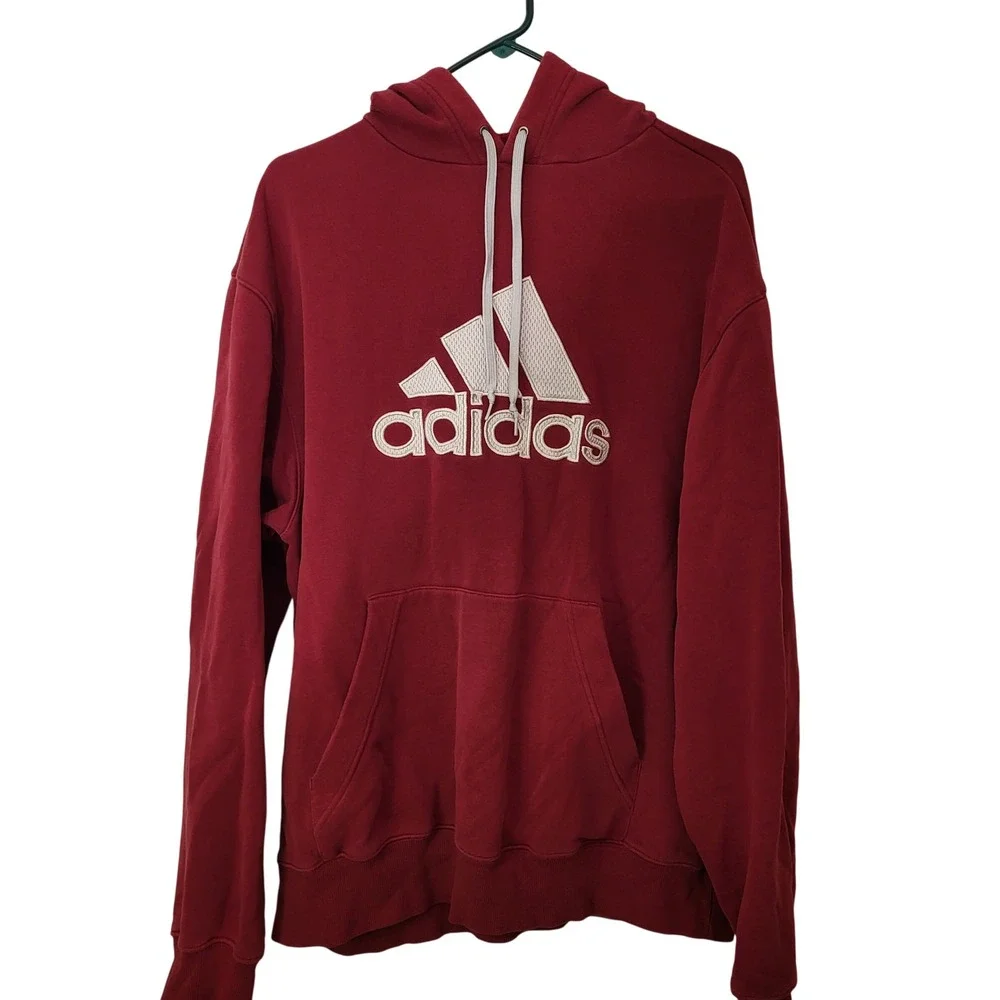 Adidas Burgundy Big Logo Hoodie Hooded Sweatshirt Mens‎ XL